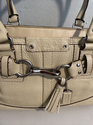 COACH Hampton Tan Pebble Leather Carryall Tote Satchel Bag F13084