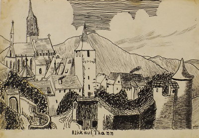 '' Blick auf Thann Ansicht ''Tusche.sign/dat. M.Hunsinger 05.12.42