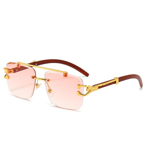 Klassische Randlose Doppelsteg-Sonnenbrille Mit Geschliffenem Rand Dunkle > - Bild 8 von 18
