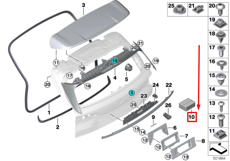 BMW X5 G05 Trunk Lid Sealing Strips Set 51629447776 9447776 NEW  