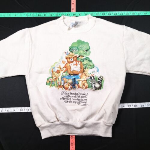 Vintage Smokey Bear Sweatshirt Youth M 10-12 Beige Animal Friends Forest Fires - Afbeelding 1 van 8