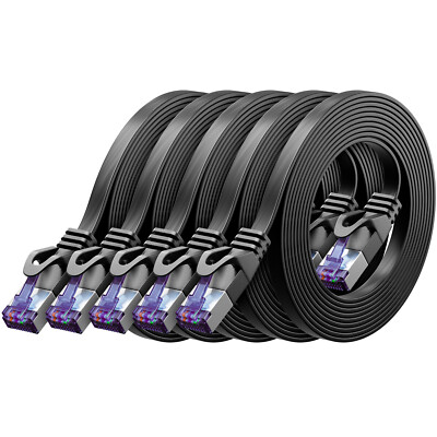 5x 1m CAT 7 Patchkabel Flachkabel RJ45 LAN DSL Ethernet Netzwerkkabel Schwarz