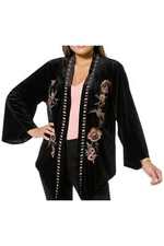 Curations Embroidered Velvet Knit Topper Black