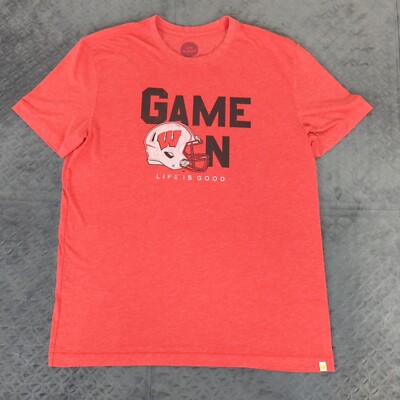 Wisconsin Badgers Football Shirt Life is Good Game On Short Sleeve Men Medium