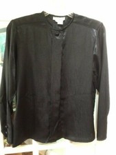 OSCAR DE LA RENTA BLACK SATIN BUTTON DOWN LONG SLEEVED BLOUSE VINTAGE SIZE 10