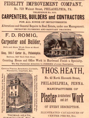1887 F D Romig Builder THOS HEATH PLASTER WORK Fidelity Improvement Co Carpenter