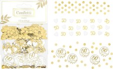Gold Circles White Hearts 50th Anniversary Confetti Confettis 1.2 oz (34g)