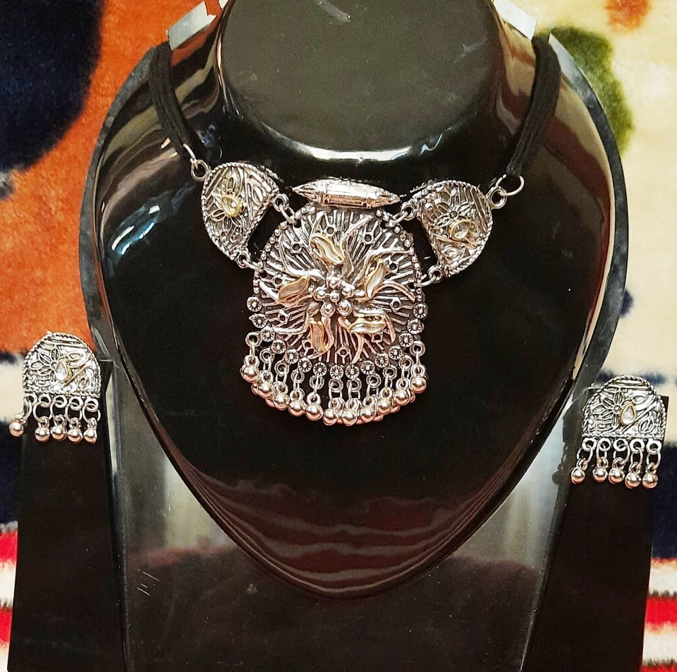 Collar Gargantilla Joyería Boho Oxidada Plata Estilo Bollywood Tradicional Indio Foto 4 de 4