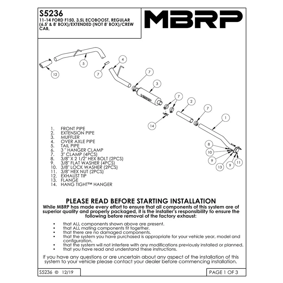 Escape trasero MBRP S5236AL acero gato para Ford F-150 2011-2014 3,5 L EcoBoost V6 Foto 3 de 4