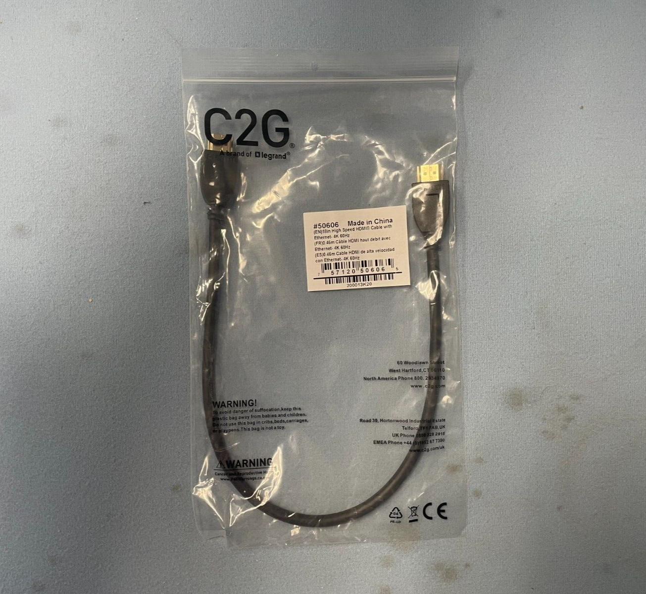 C2G High Speed HDMI Cable 4K 60Hz with Ethernet 1.5ft 50606-image