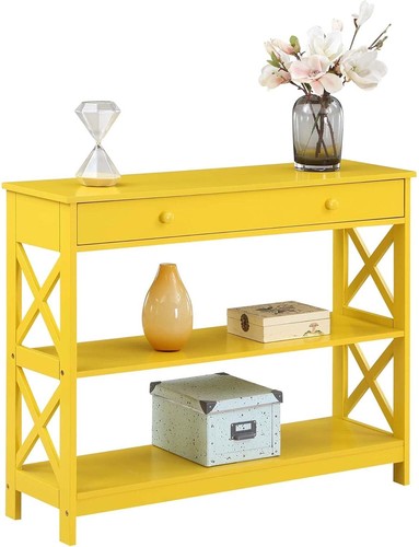 Convenience Concepts Oxford 1 Drawer Console Table with Shelves, Yellow - Picture 4 of 8