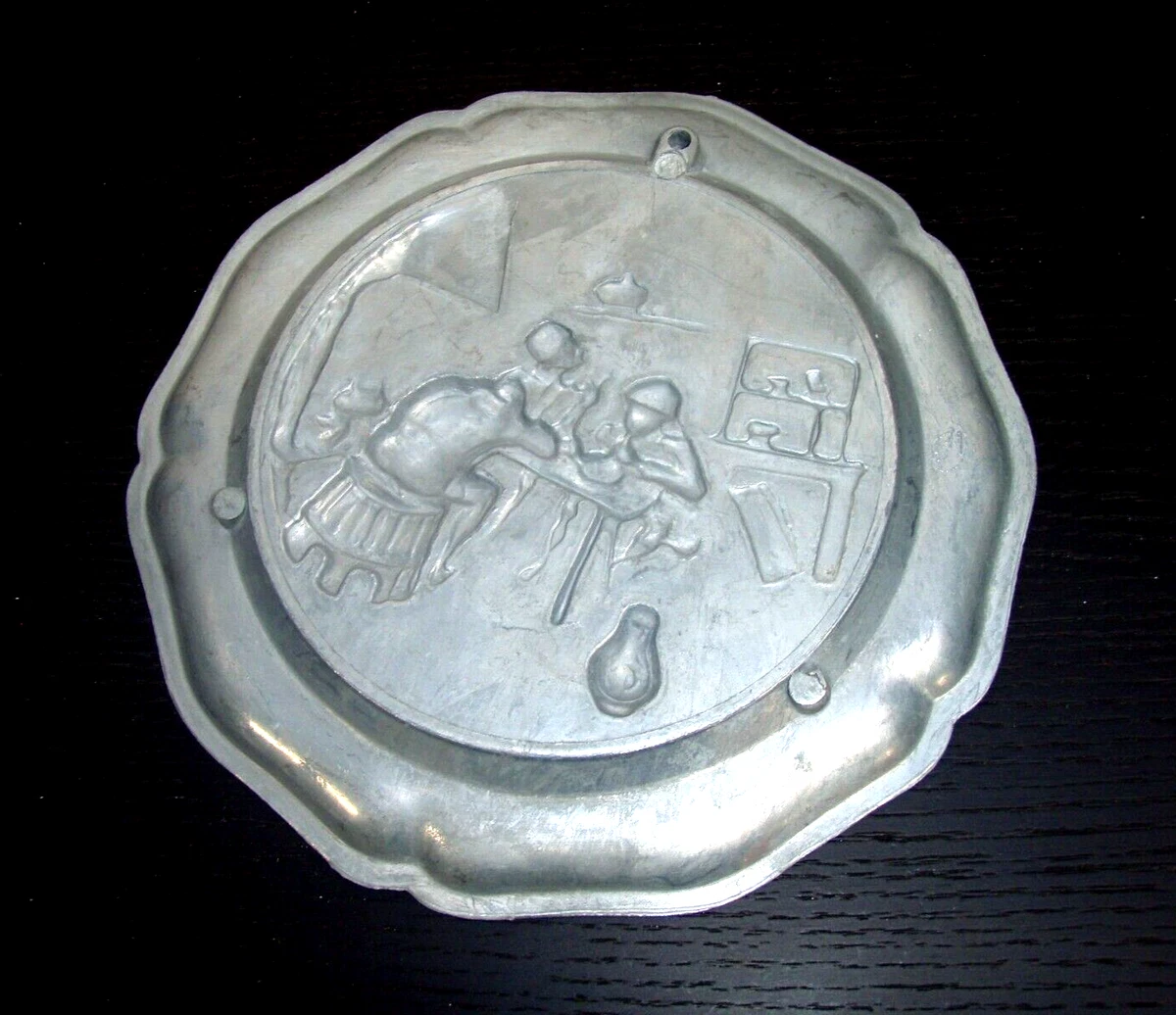 Zinnteller Stempel Engel Engelszinn 22 cm geschwungener Rand Gilde Zinn Teller
