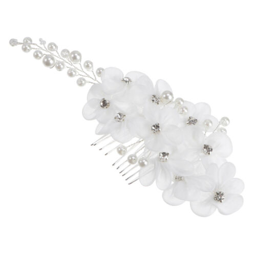 Wedding Hair Comb White Artificial Flower Pearl Rhinestone Bridal Clip - Picture 1 of 17