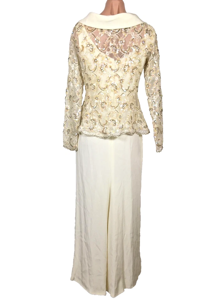 Bob Mackie Evening Dress Jacket 4 Ivory Iridescent Sequin Cocktail VTG Bridal - Image 2 of 4