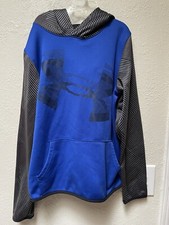 Under Armour Youth Boys Loose Fit Pullover Hoodie Big Logo Fleece Lined Blue YXL