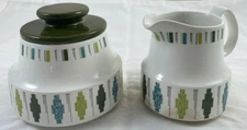 Myott Sugar Bowl & Creamer Set MCM Green Blue Vintage England