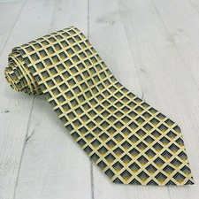 Daniel Craig Pure Silk Hand Made In Italy Gold Green Blue Yellow Squares Tie