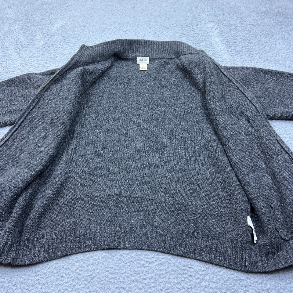 LL Bean Mens Wool Sweater XLT Tall Gray Heather Full Zip Cardigan 100