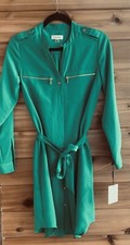 Calvin Klein Womens Kelly Green Button Down Belted Dress Size 2 NWT - FLAW