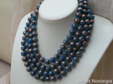STUNNING MULTI STRAND VENITIAN BLUE/GOLD AVENTURINE ART GLASS STATEMENT NECLACE