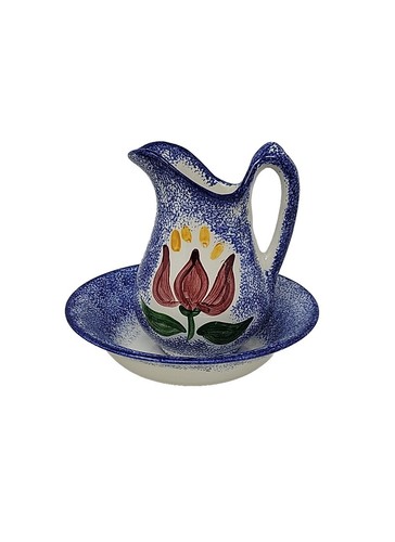 Molly Dallas Blue Spatterware Tulip Pattern Pitcher In Bowl 6" 78/2500