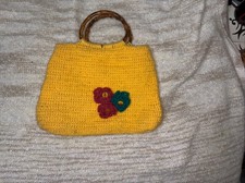 Crochet HandBag/Purse Yellow/Bamboo Handle
