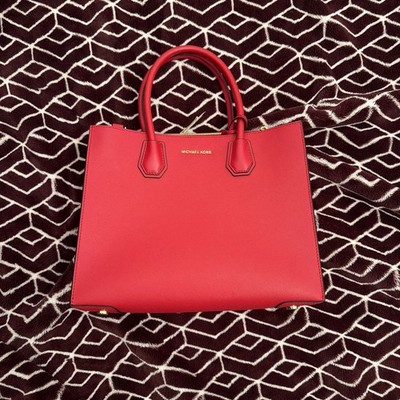 Michael kors Mercer Large Bonded Leather Tote - Bright Red