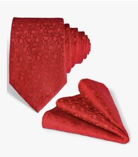 Men  s Red Tie And Matching Handkerchief Brand New