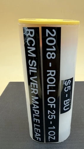 2018 Silver Maple Leaf Roll of 25 .9999 Fine Silver RCM BU Original Tube