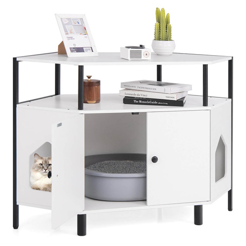 Enclosure End Table With 2 Entries Double Door Open Shelf