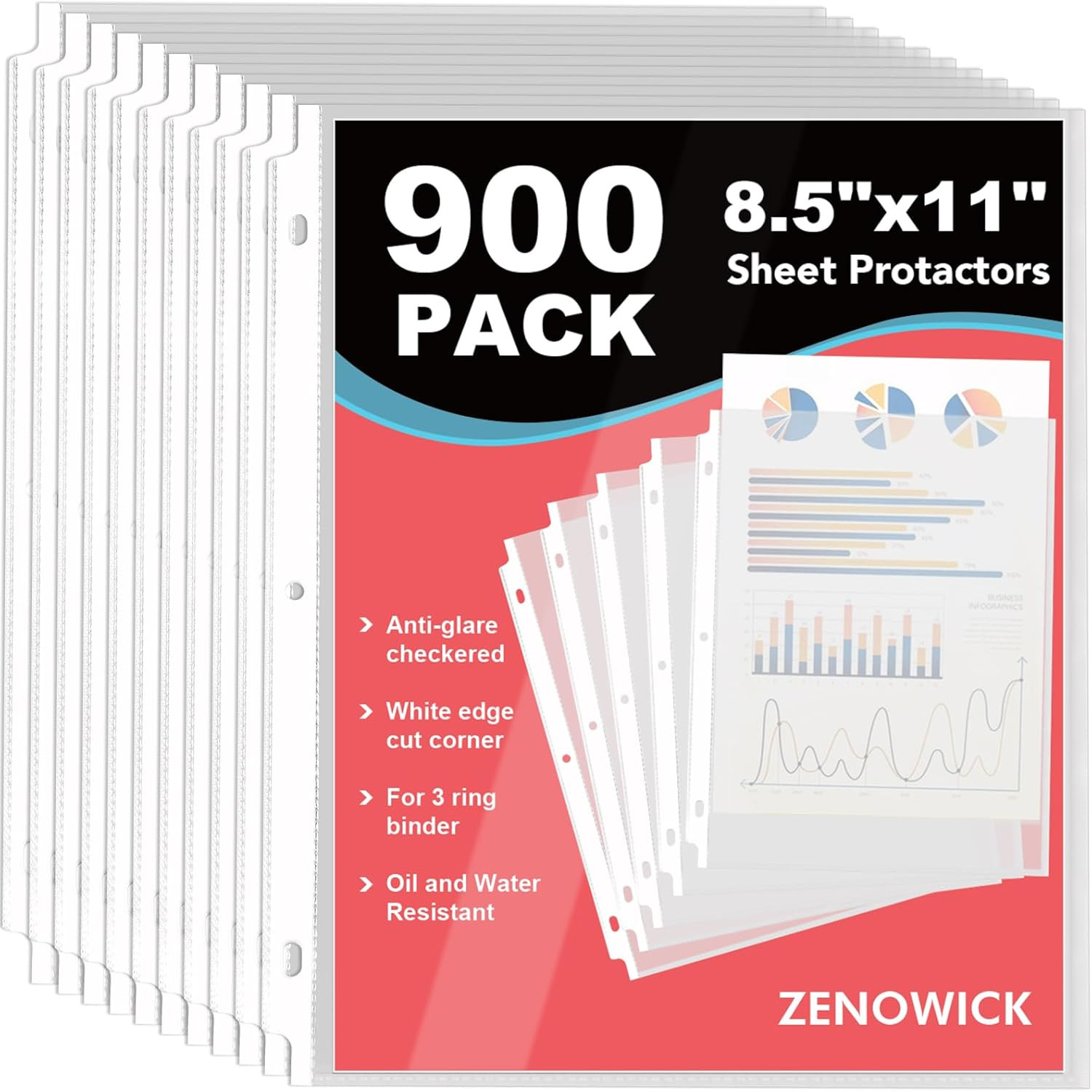 900 Pack Sheet Protectors for 8.5 x 11 Inch Paper, Clear Plastic Sleeves for 3 R
