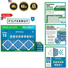 20x20x1 Air Filter MERV 13 Optimal Smoke  Allergy Defense 4-Pack, Electrosta...