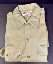 VINTAGE Dickies Shirt Mens LRG Khaki Brown Tan Beige Long Sleeve Button Up NWOT