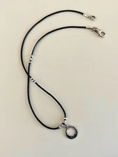 SILPADA N1687 Black Leather Sterling Silver Hammered Circle Pendant Necklace