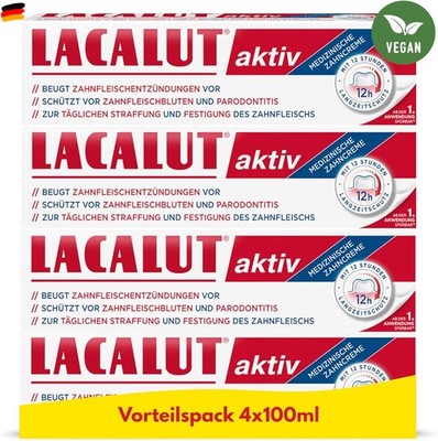 Lacalut aktiv Zahncreme 4-er Pack (4x100ml) - Für starken Zahnfleischschutz und 