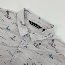 Travis Mathew Polo Shirt Mens Extra Large Gray Desert Cactus Print Golf Resort