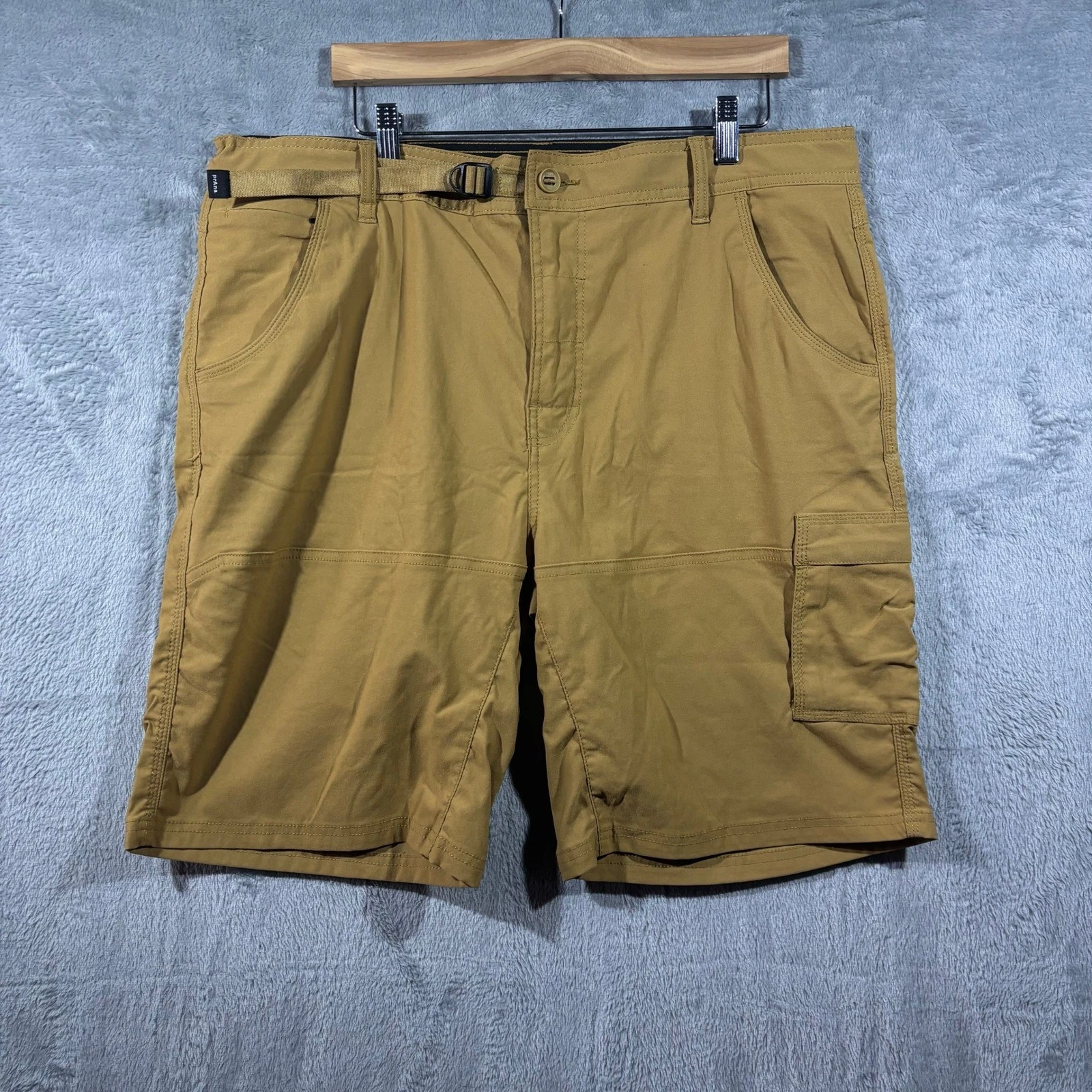 Prana Standard Fit Shorts Men 38x10 Tan Stretch Zion Hiking II Belted Pockets