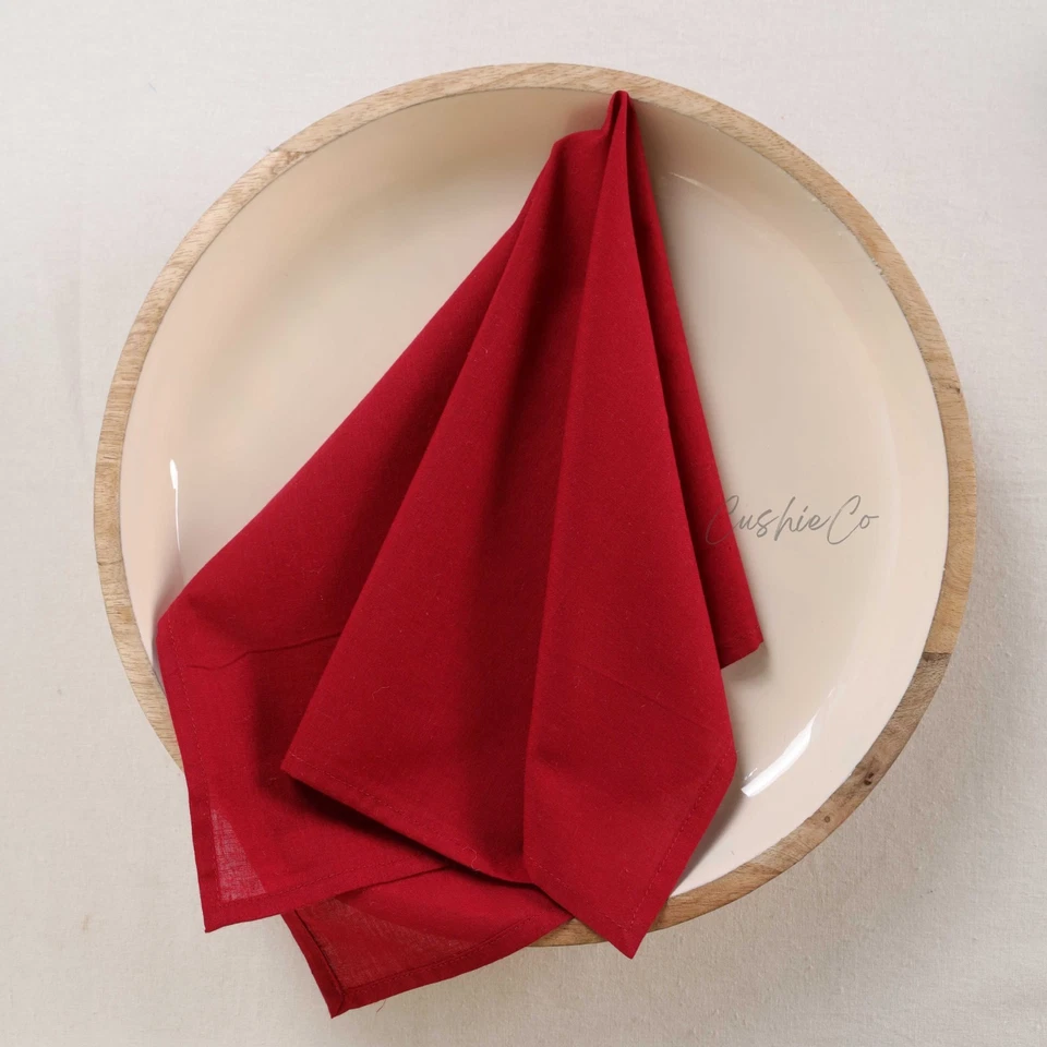 Handmade Cotton Red Napkin Set of 20 Pcs Wedding Napkin Table Decor,Bulk Napkin - Image 3 of 4