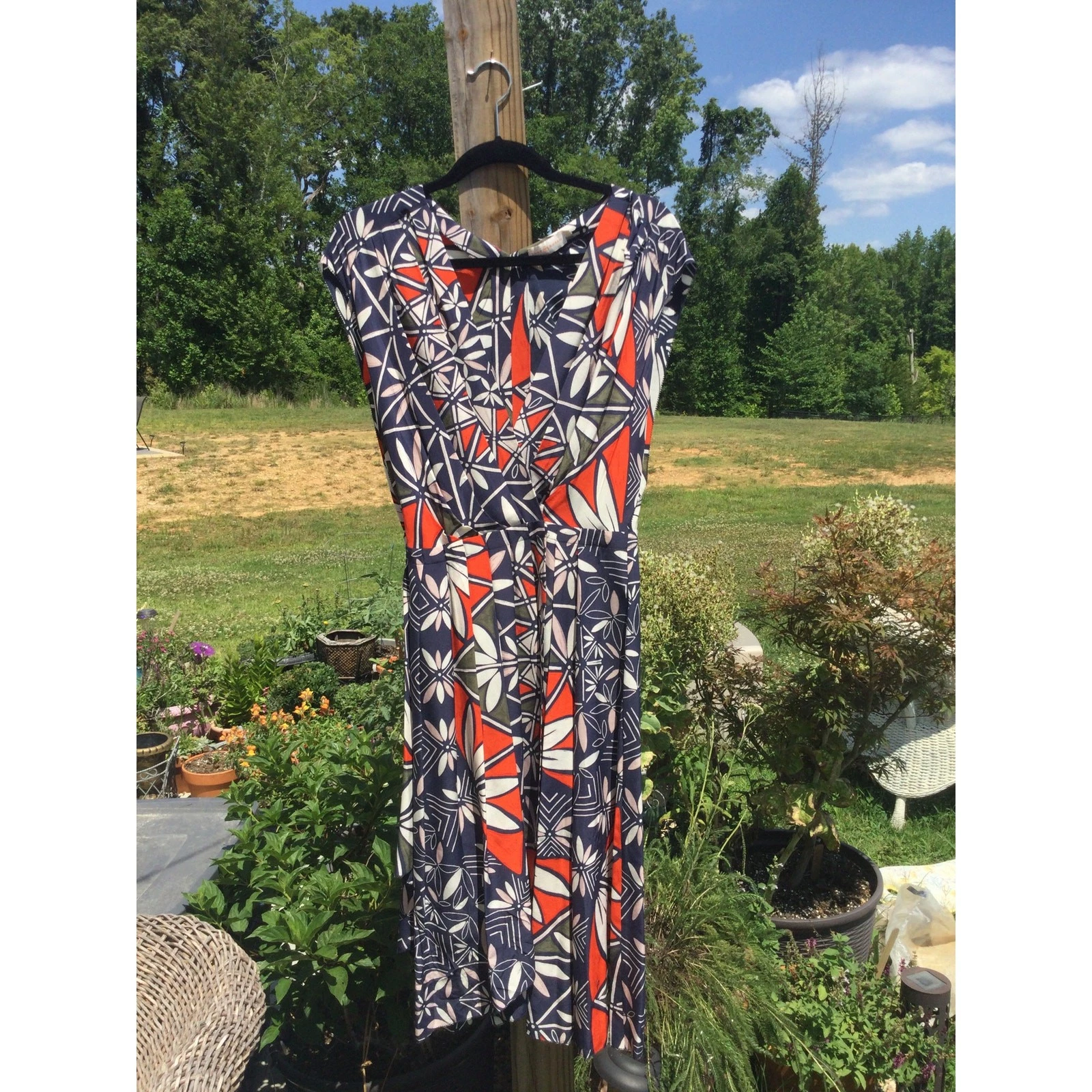 Abito midi Tory Burch Acoma Pottery avvolgente in seta NUOVO Michelle Obama S taglia 6 $595 MCM