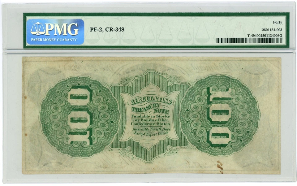 1862 T-49 $100 The Confederate States of America Note - CIVIL WAR Era PMG XF 40 - Image 2 of 2