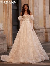 Detachable Sleeve Sequined Lace Wedding Dress Dreamy Sweetheart Neck Bridal Gown
