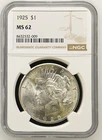 1925 Peace silver dollar NGC MS 62