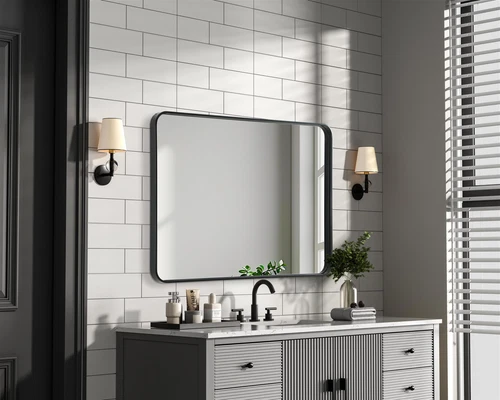Elegant Decor Contour Metal Rectangle Mirror 30X40" Black - Picture 7 of 11