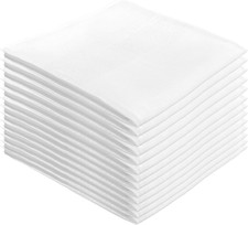 13 Pack Mens White Handkerchiefs with Stripe,16" by 16 Soft Permanent Press Han