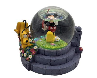 Disney Store Mickey Mouse & Pluto Spring Garden Snow Globe Water Globe Figurine