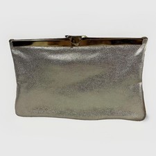 Vintage Gold Clutch Handbag Chain Strap Kiss Lock Formal Cocktail Retro