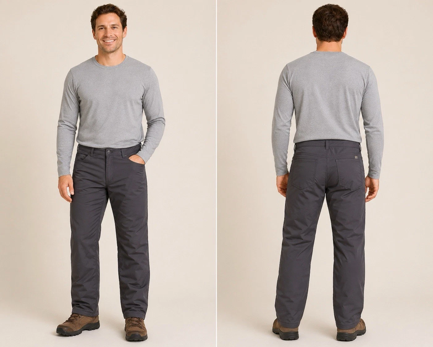 LL Bean Hiking Pants Mens 36X34 Gray Nylon ItemID 514967 Insulated Fleece