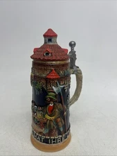 Vintage German Beer Stein, Hand Painted- Lidded