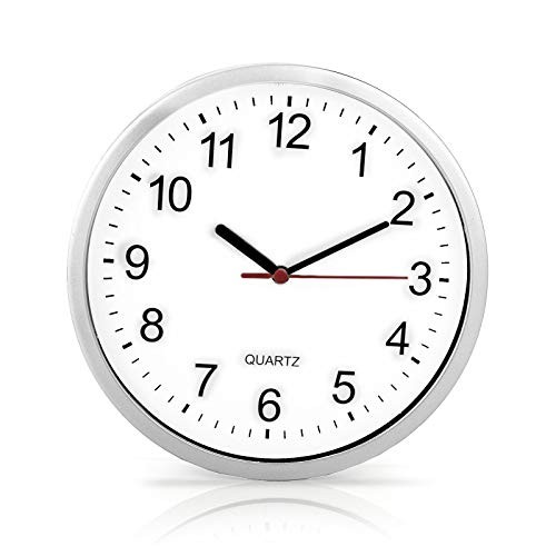 Silver Plastic Wall Clock, 23cm (1 Piece) - Battery-Operated, Decorative 