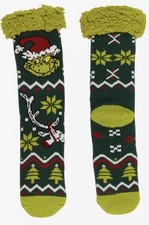 Dr. Seuss The Grinch Women's Grinch Heavy Knit Sherpa Lined Slipper Socks NEW